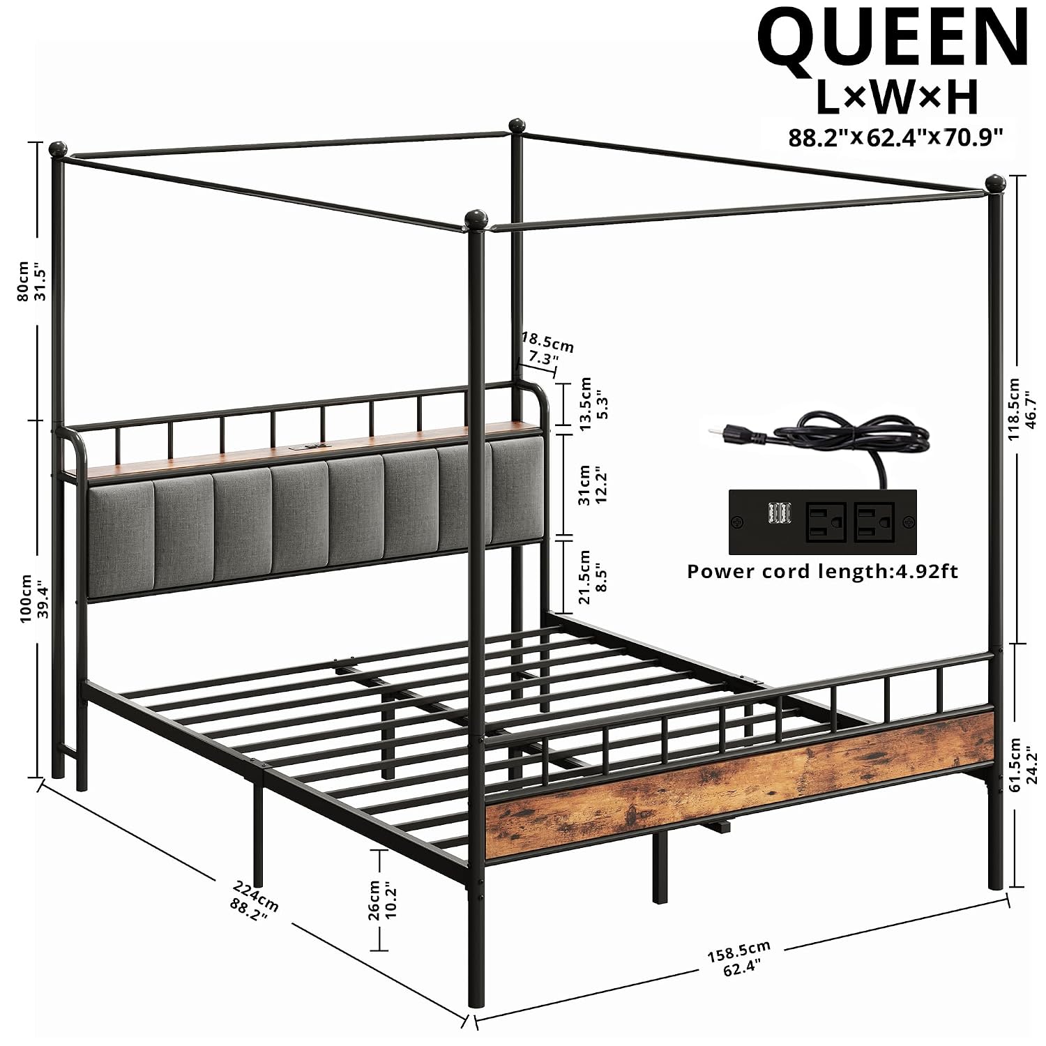إطار سرير كوين مع مسند رأس مزو - مراجعة Canopy Bed Frame Metal Queen وسعره