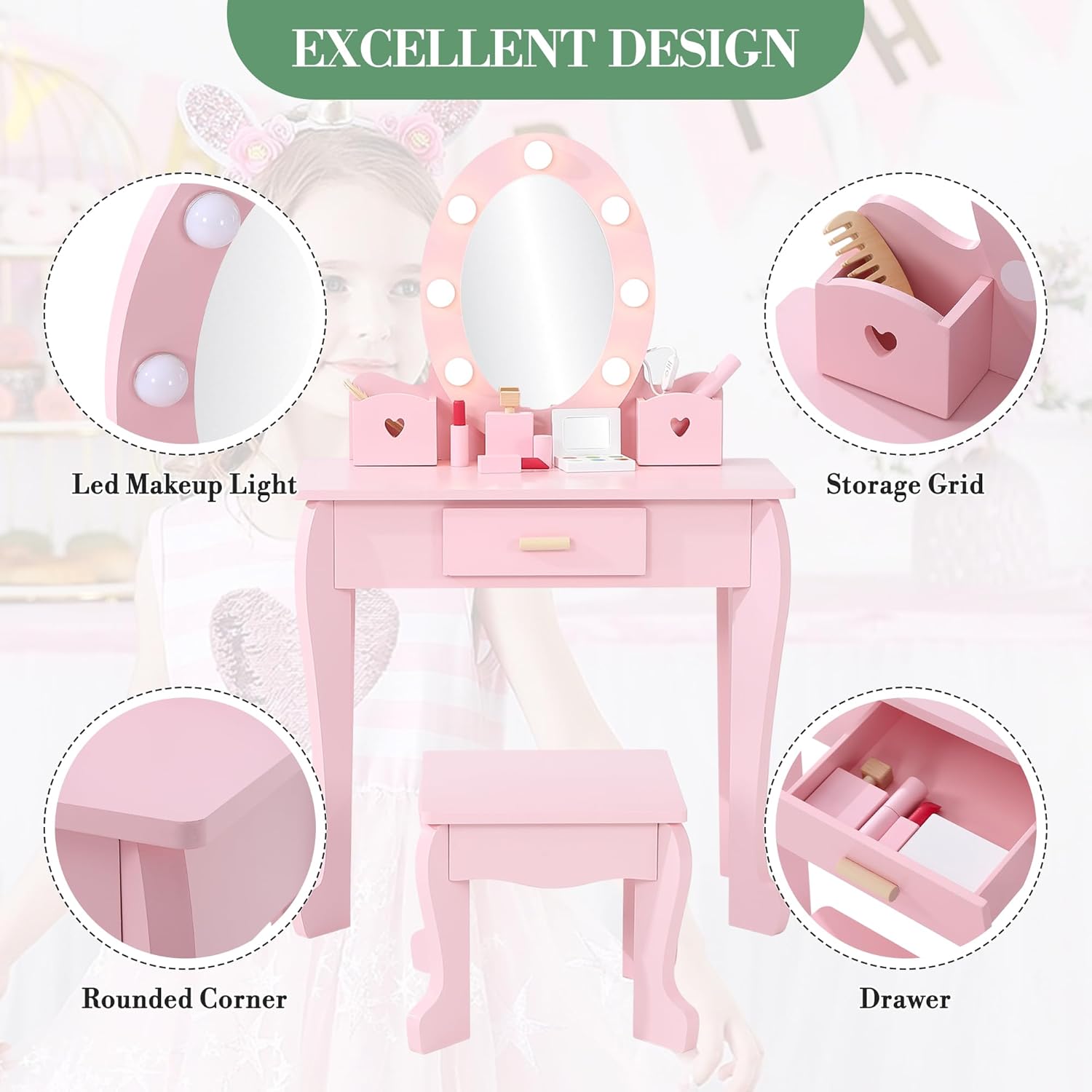 طاولة تزيين للأطفال مع كرسي وإ - مراجعة Dressing Table Vanity With Lighted Mirror وسعره