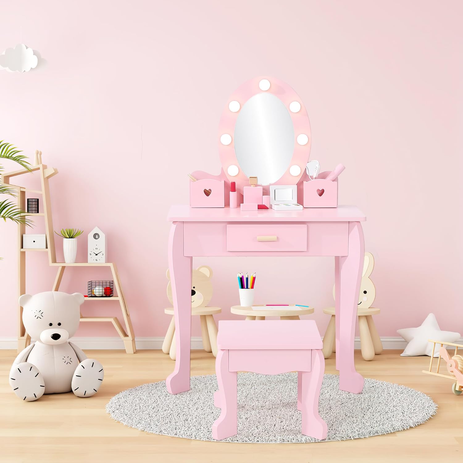 طاولة تزيين للأطفال مع كرسي وإ - مراجعة Dressing Table Vanity With Lighted Mirror وسعره