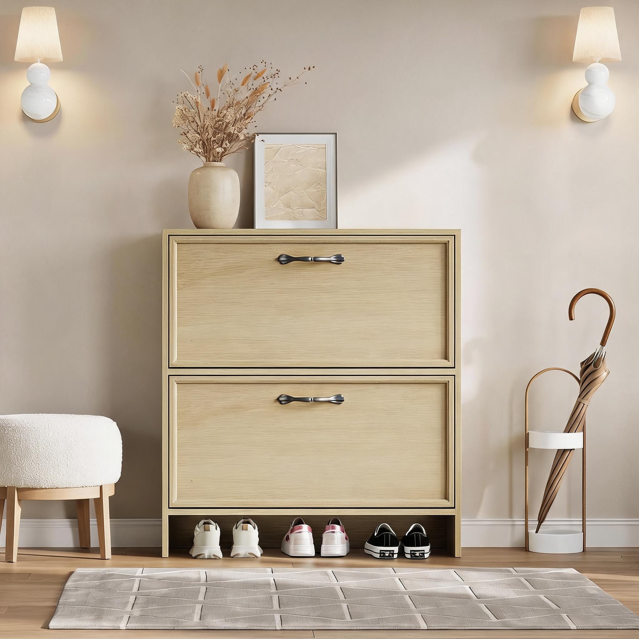 خزانة أحذية ببابين قابلين للطي - مراجعة Shoe Rack Cabinet Narrow Entryway وسعره