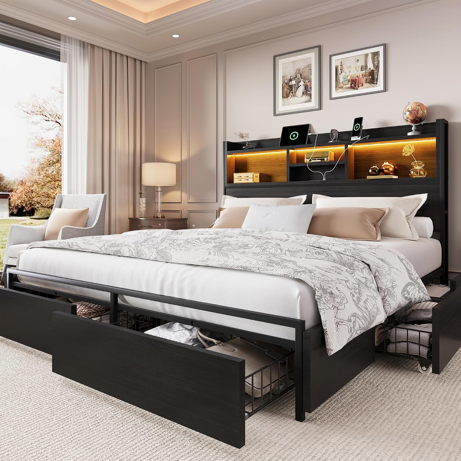 إطار سرير بحجم كينج مع 6 أدراج - مراجعة King Size Bed Frame With Storage Drawers وسعره