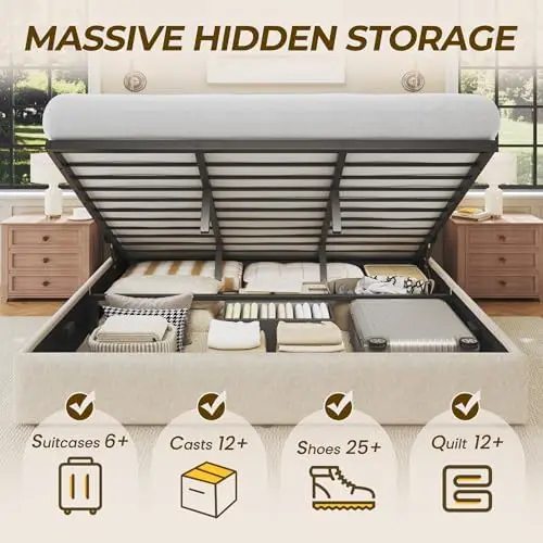 إطار سرير بحجم كينج مع تخزين ق - مراجعة Gas Lift Storage Bed Hydraulic وسعره