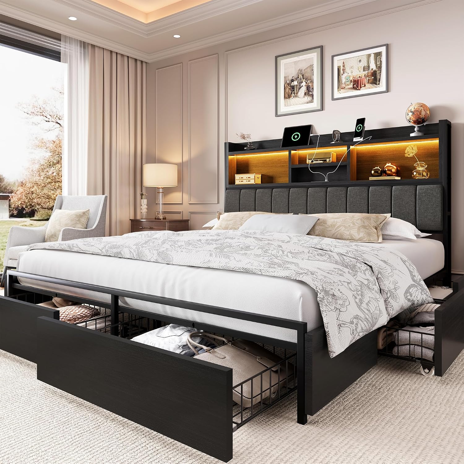 إطار سرير كينج مع 6 أدراج تخزي - مراجعة King Size Bed Frame With Storage Drawers وسعره