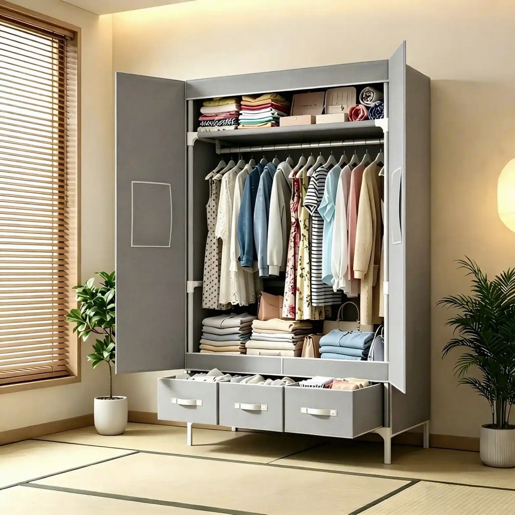 خزانة ملابس محمولة، منظم ملابس - مراجعة Wardrobe Closet Portable Fabric Cover وسعره