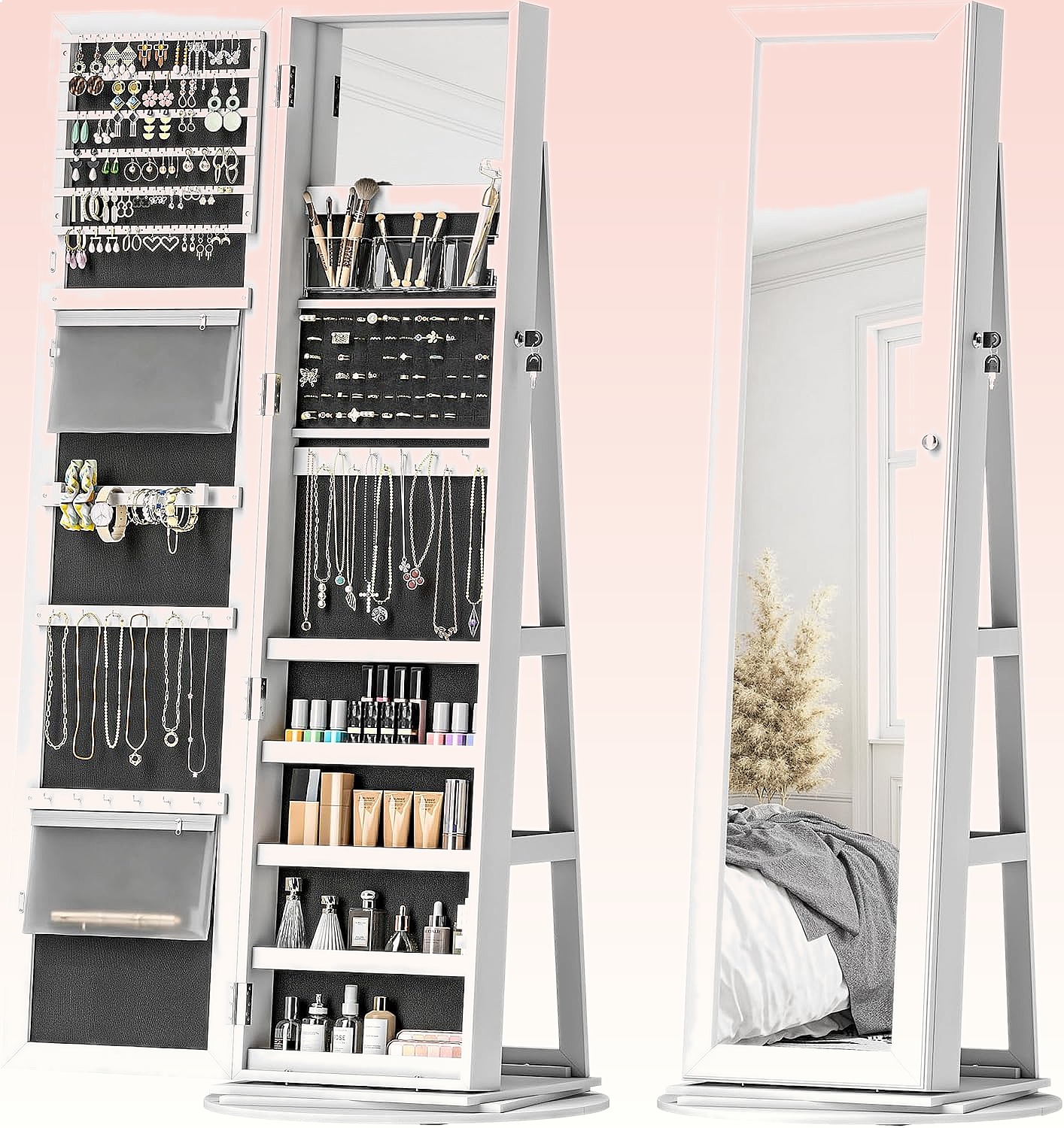 هومكوم 360 °   منظم مجوهرات دو - مراجعة Full Length Mirror Jewelry Armoire وسعره
