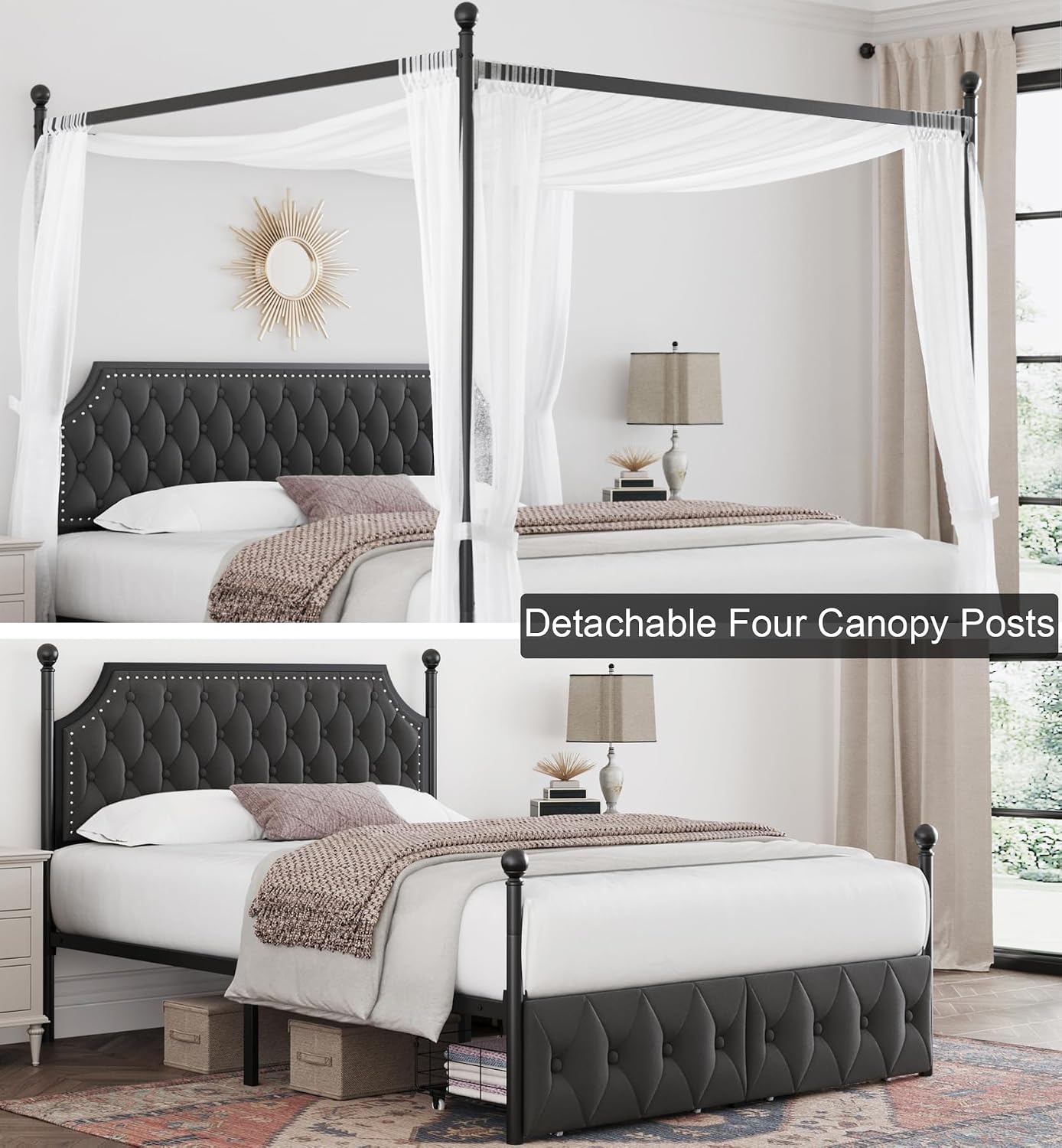 إطار سرير كوين مع مظلة ودرجات  - مراجعة Canopy Bed Frame Metal Queen وسعره