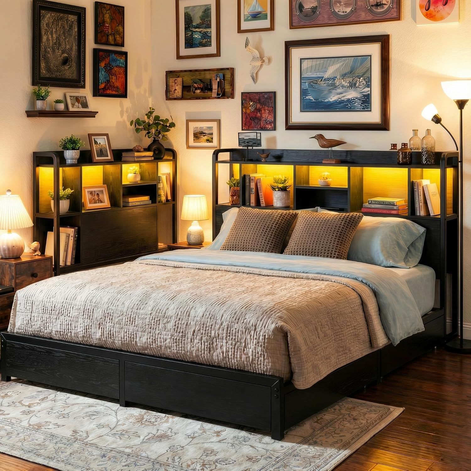 إطار سرير بحجم كينج مع رأس سري - مراجعة King Size Bed Frame With Storage Drawers وسعره