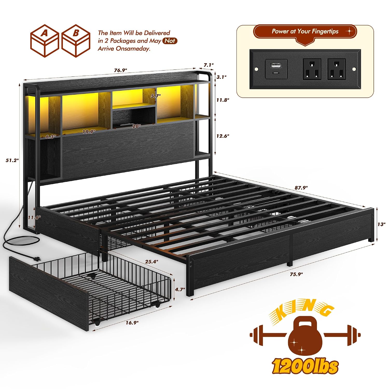 إطار سرير بحجم كينج مع رأس سري - مراجعة King Size Bed Frame With Storage Drawers وسعره