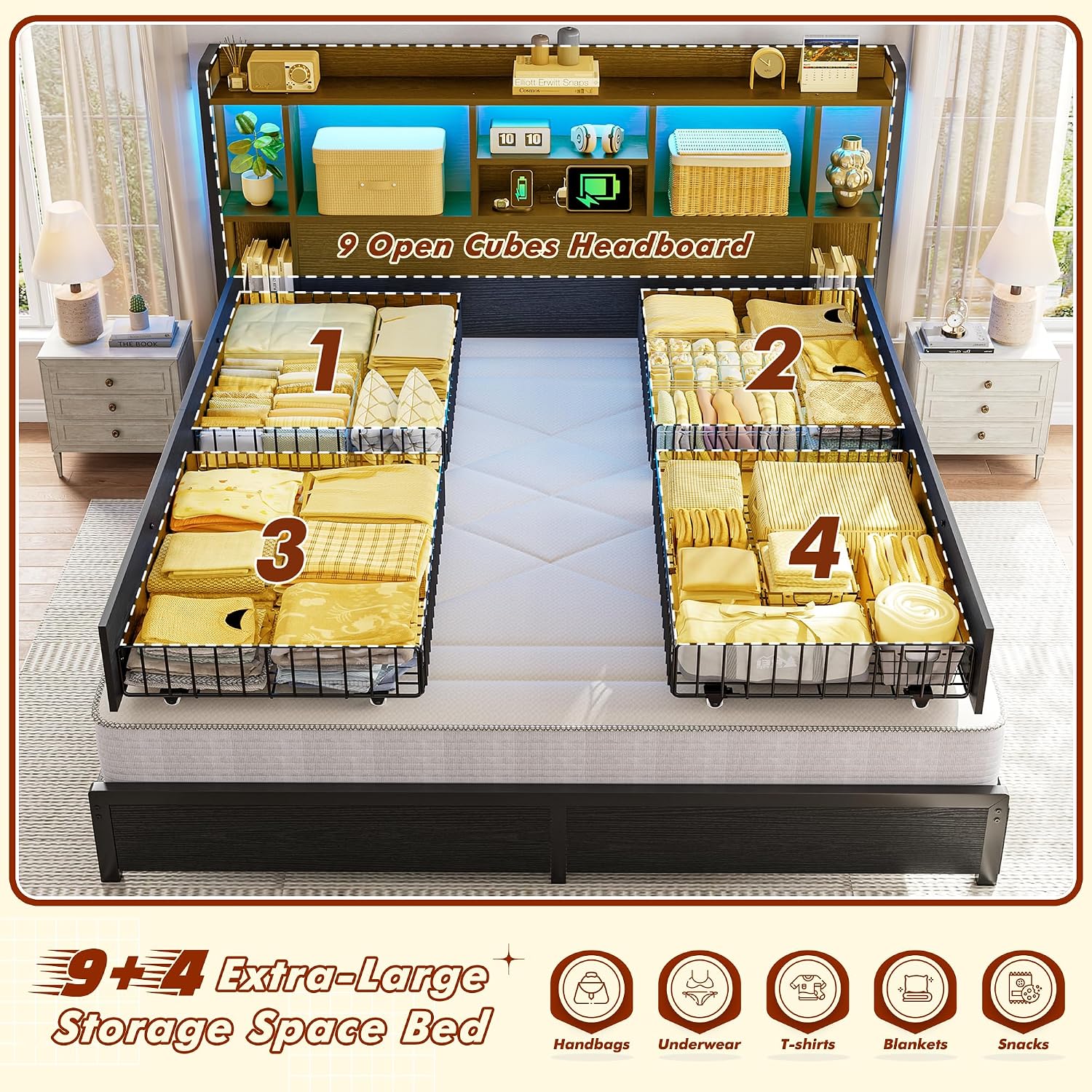 إطار سرير بحجم كينج مع رأس سري - مراجعة King Size Bed Frame With Storage Drawers وسعره