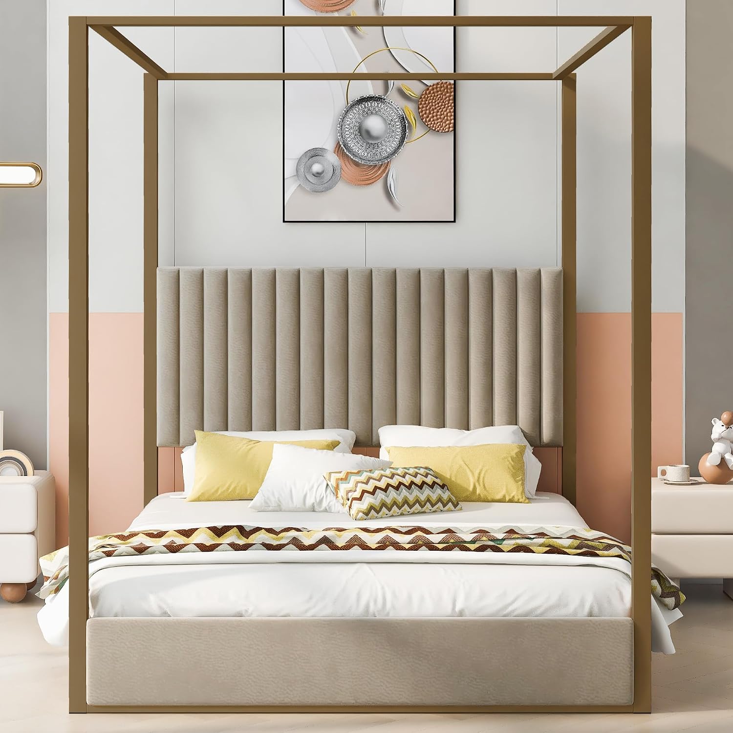 سرير منصة حديث بتصميم مظلة، مق - مراجعة Canopy Bed Frame Metal Queen وسعره