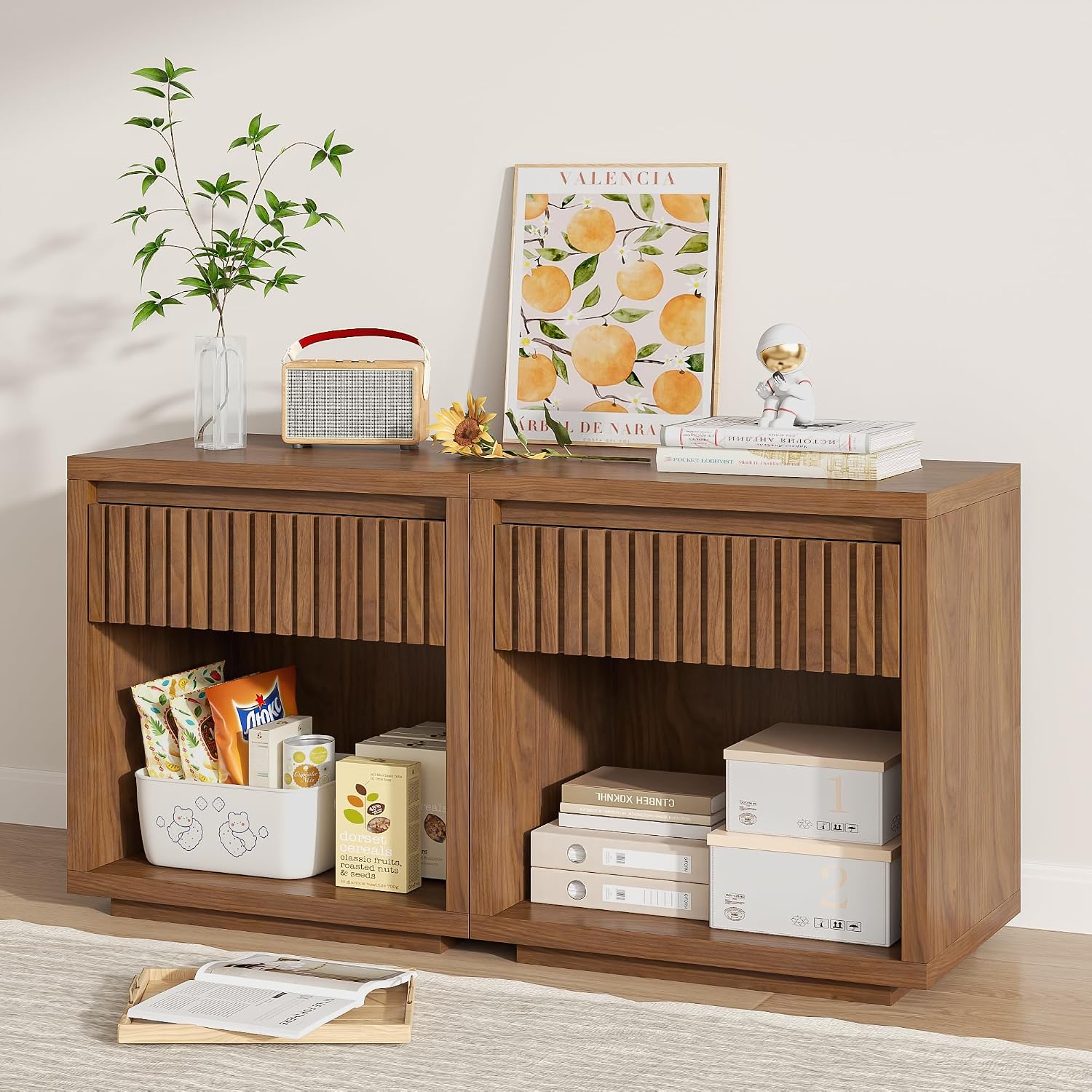 طقم من طاولتي جانبية للسرير، ك - مراجعة Solid Wood Nightstand 2 Drawers وسعره