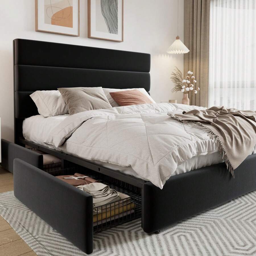 إطار سرير بحجم كامل/كوين/كينج  - مراجعة King Size Bed Frame With Storage Drawers وسعره
