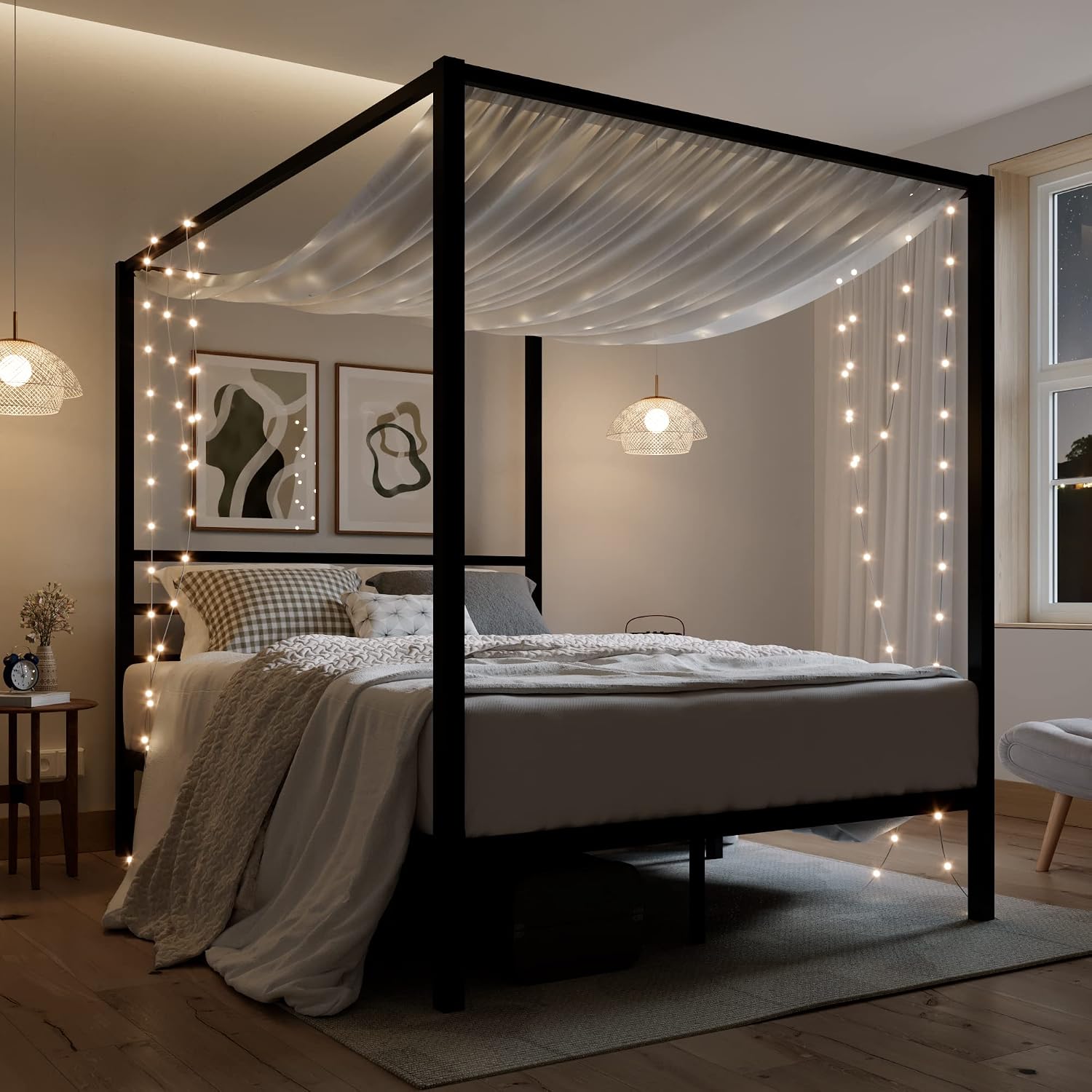 إطار سرير معدني بحجم كوين مع م - مراجعة Canopy Bed Frame Metal Queen وسعره