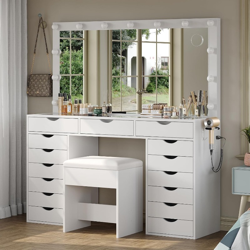 طاولة تجميل يانوساكو مع مرآة و - مراجعة Dressing Table Vanity With Lighted Mirror وسعره
