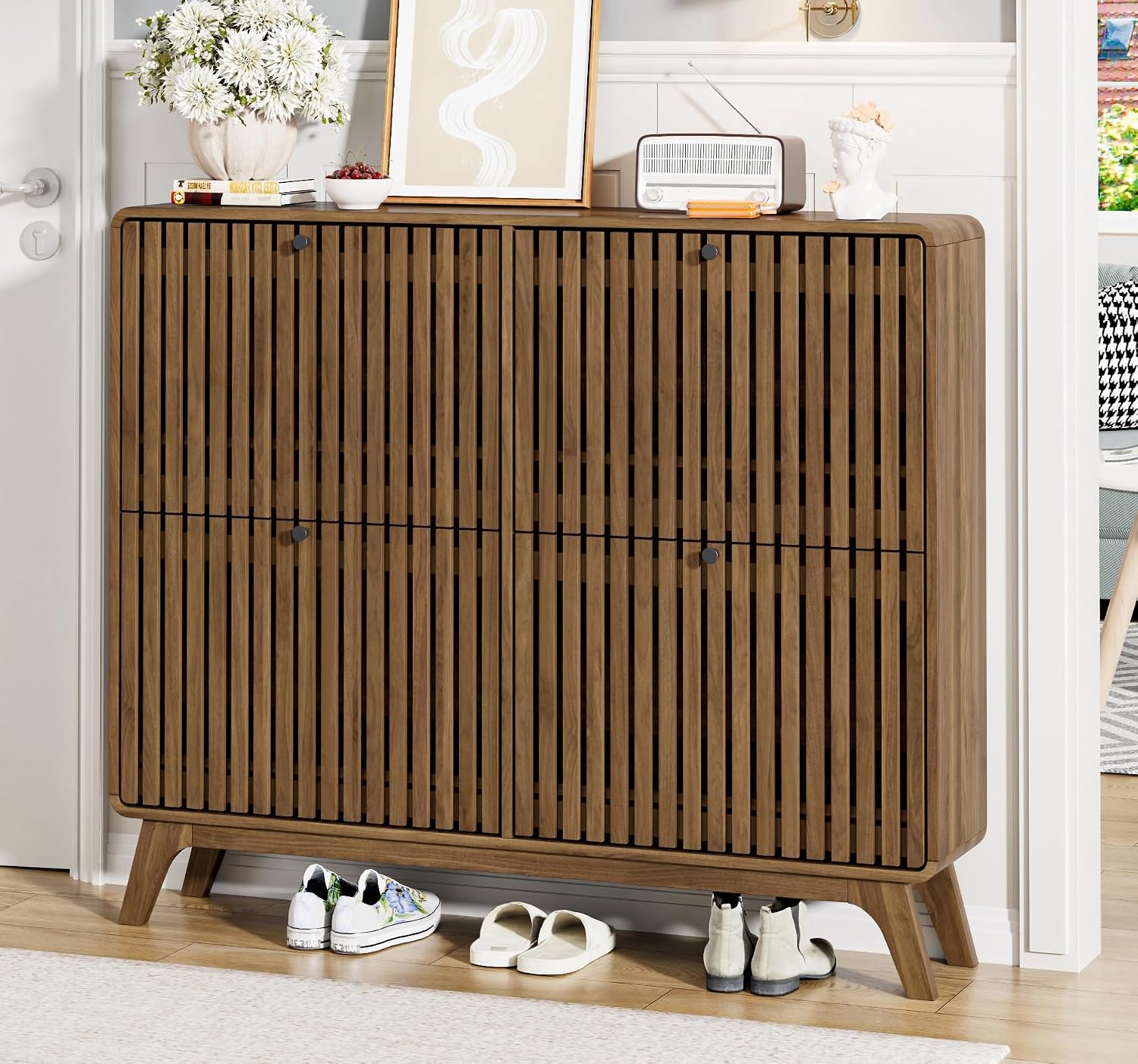 # خزانة أحذية كبيرة من الخيزرا - مراجعة Shoe Rack Cabinet Narrow Entryway وسعره