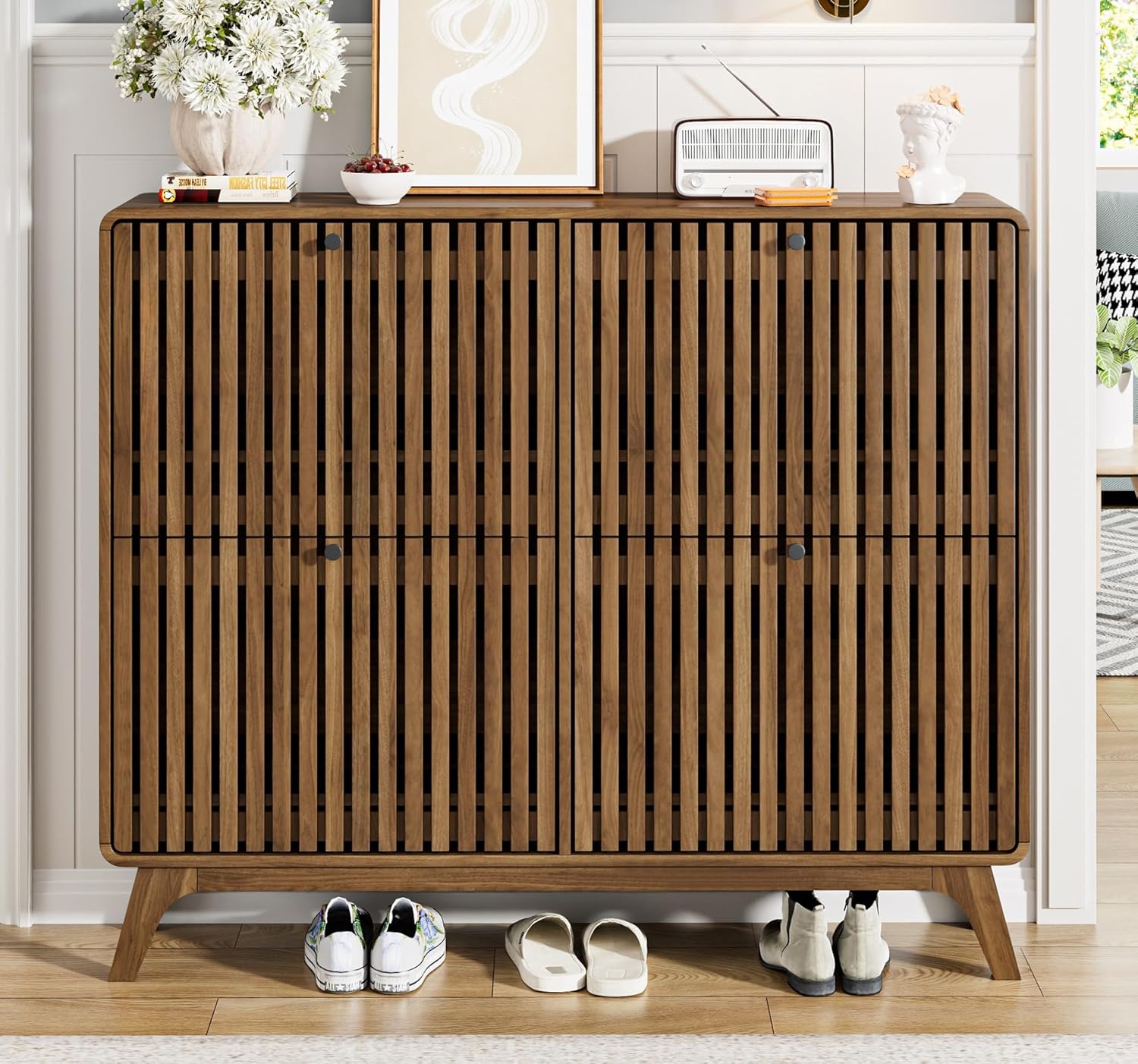 # خزانة أحذية كبيرة من الخيزرا - مراجعة Shoe Rack Cabinet Narrow Entryway وسعره