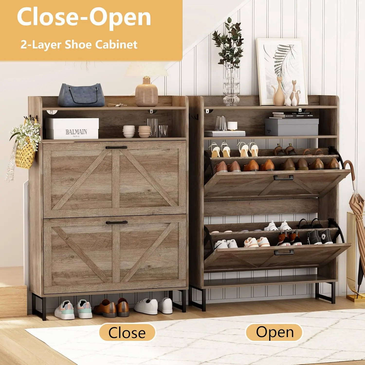 خزانة أحذية بـ2 درج قابل للطي، - مراجعة Shoe Rack Cabinet Narrow Entryway وسعره